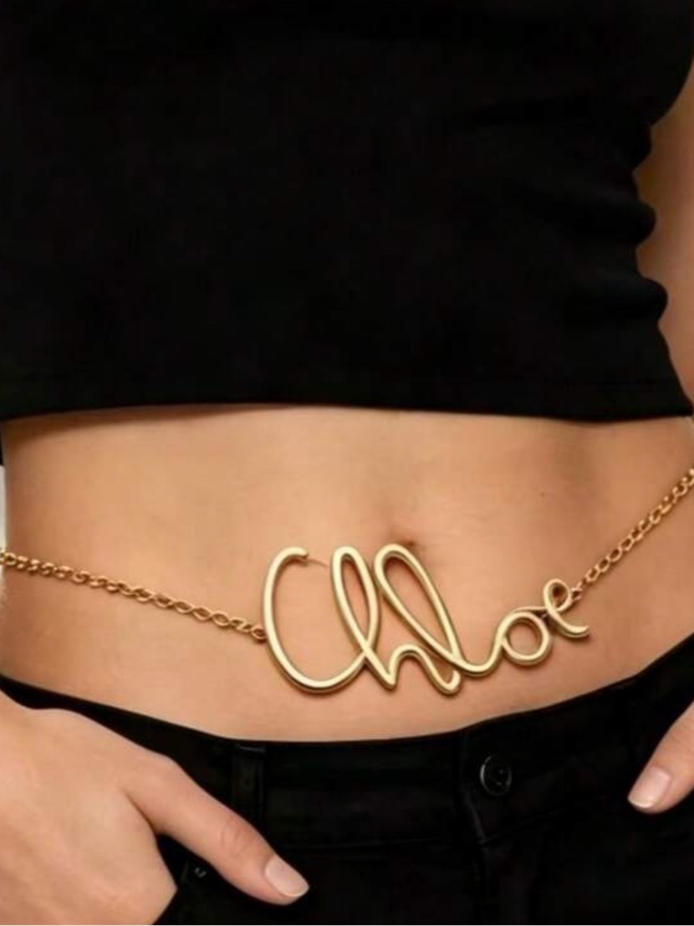 Gold 'Chloe' Nameplate Chain Belt